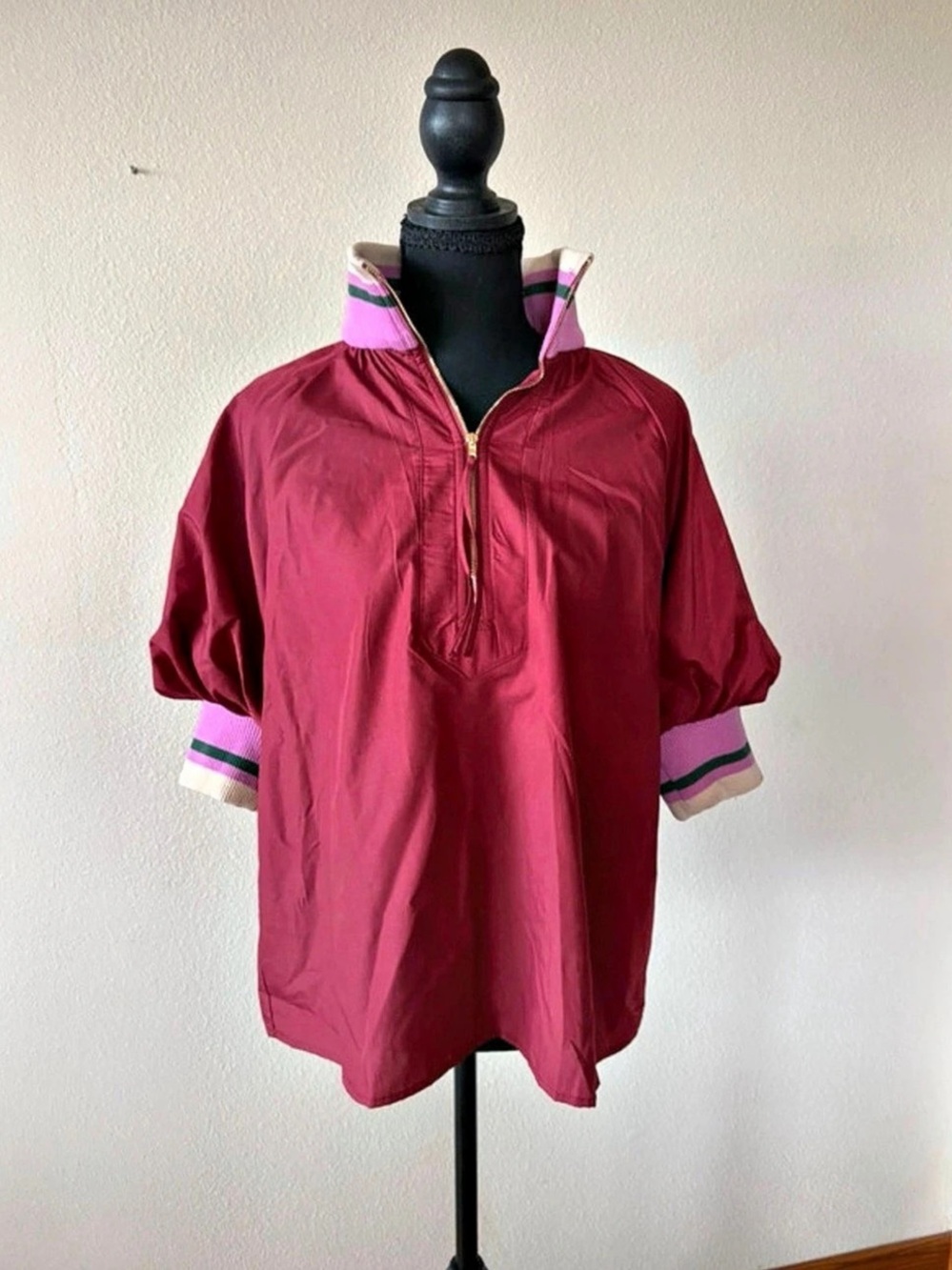 Entro Color Block Pullover Blouse in Red & Pink Size Medium